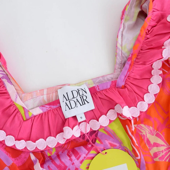 Alden Adair Crazy Crush Purple Pink Floral Emma Ruffle Sleeve Mini Dress S - Picture 9 of 11